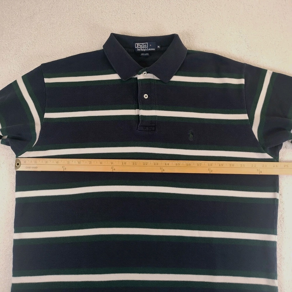 VTG Polo Ralph Lauren Shirt Men's XL Blue Green Stripe Pique Rugby Preppy 90's - Picture 7 of 7